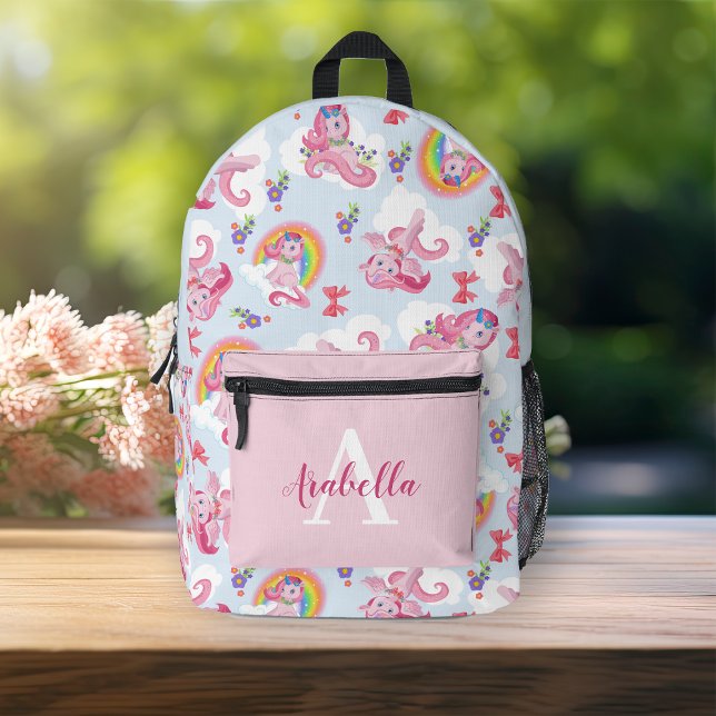 Personalised Magical Pink Unicorn Girly Rainbow Printed Backpack (Personalized Magical Pink Unicorn Girly Rainbow Printed Backpack)