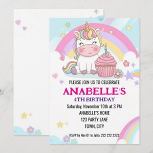 Personalised Magical Rainbow Unicorn Birthday  Invitation