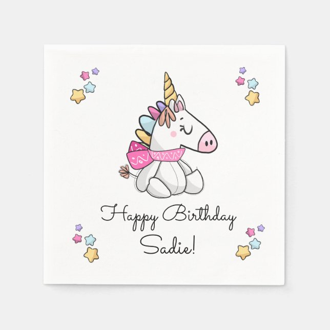 Personalised Magical Stuffed Unicorn Birthday Napkin (Front)