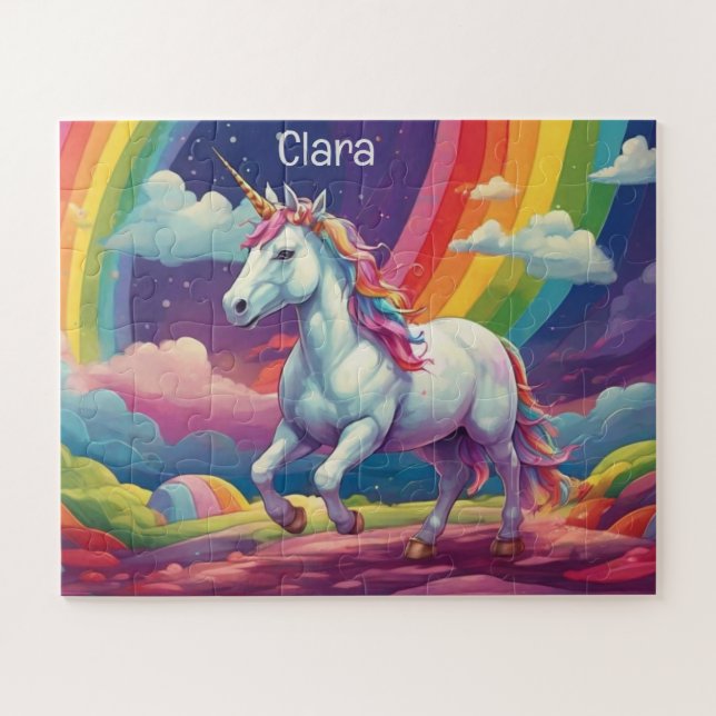 Personalised Magical Unicorn and Rainbow Jigsaw Puzzle (Horizontal)