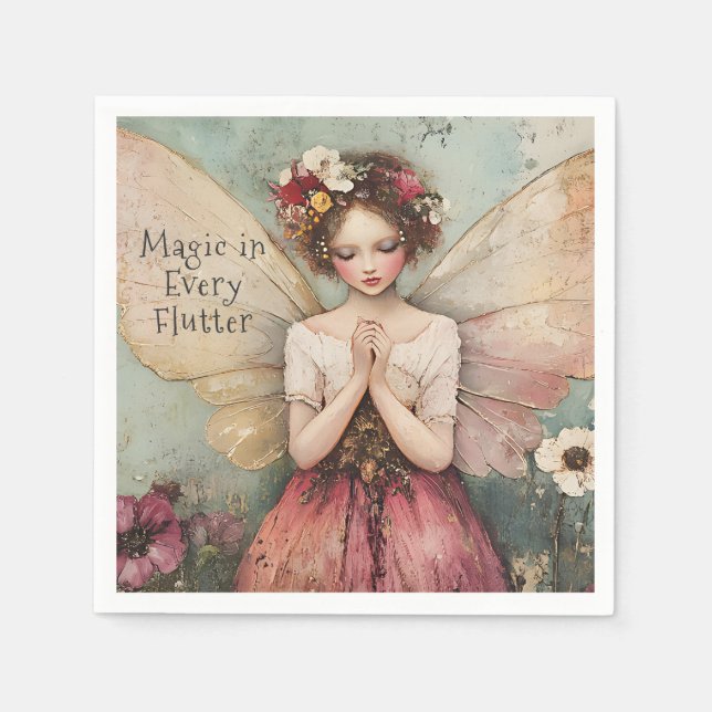 Personalised Magical Whimsical Fairy Flower Garden Napkin (Front)