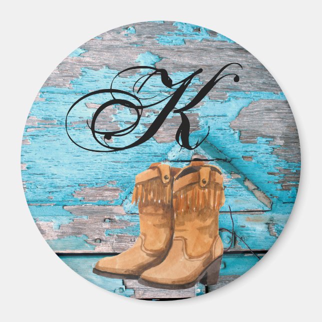 Personalised Magnet Blue Wood Barn Door Boots Coun (Front)