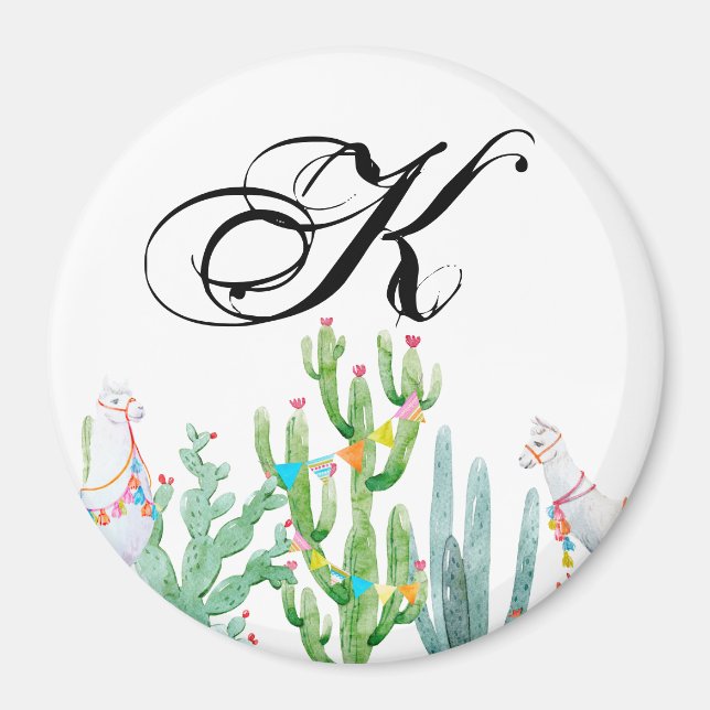 Personalised Magnet Boho Llama Bohemian Cacti Dese (Front)