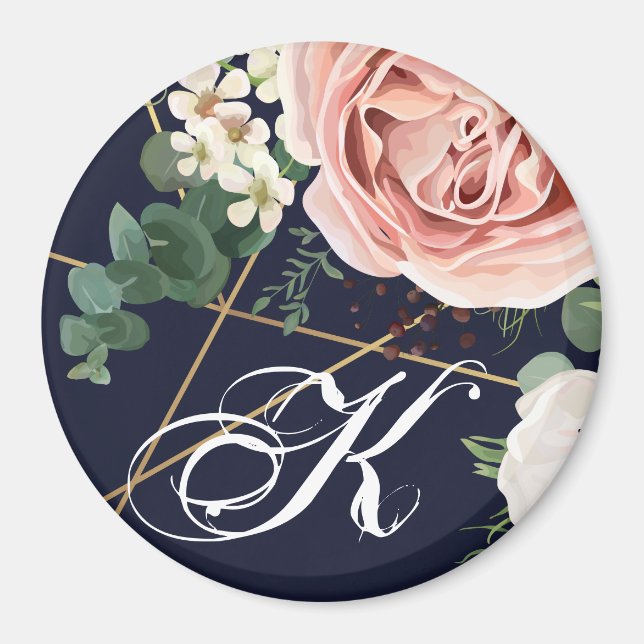 Personalised Magnet Geometric Garden Rose Navy Blu (Front)