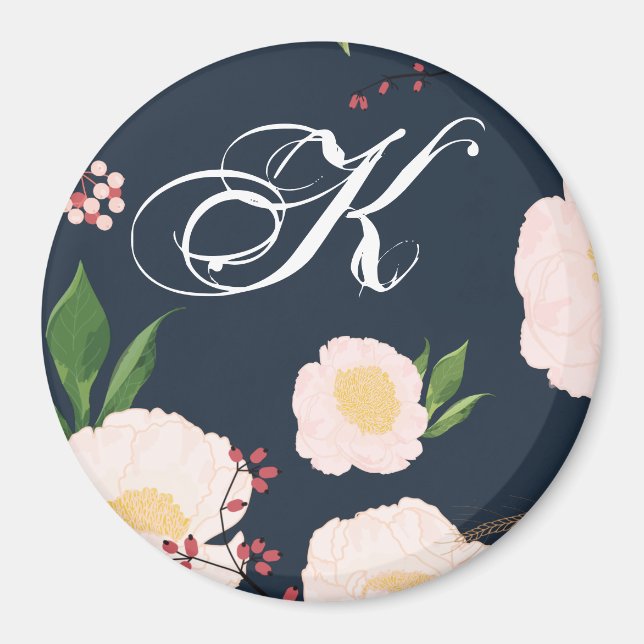 Personalised Magnet White Floral Flowers on Dark B (Front)