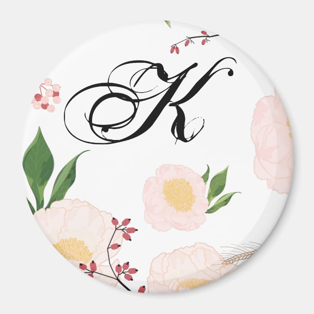 Personalised Magnet White Floral Flowers on White (Front)