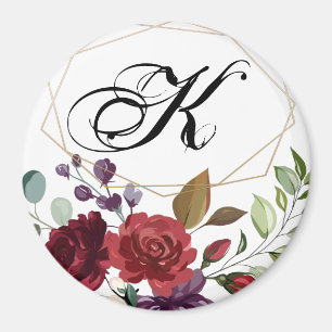 Personalised Magnet White Roses Gold Geometr