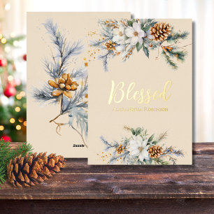 Personalised Magnolia and Pinecones Blessed Foil Holiday Card