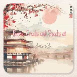 Personalised Mahjong Bams Cracks and Snacks Japan Square Paper Coaster