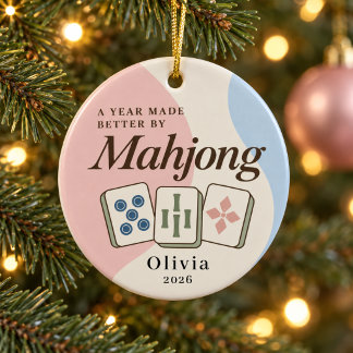 Personalised Mahjong Christmas Ornament Pink Blue