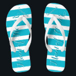 Personalised Maid of Honour Aqua or Any Colour Thongs<br><div class="desc">Sea Blue Aqua Stripes Pattern - Change to Any Colour by clicking customise. And say anything you want.  Make these one of a kind flip flops that have YOUR message on them.  Be the talk of the beach!</div>