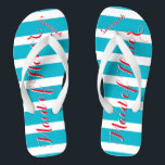 Personalised Maid of Honour Aqua or Any Colour Thongs<br><div class="desc">Sea Blue Aqua Stripes Pattern - Change to Any Colour by clicking customise. And say anything you want.  Make these one of a kind flip flops that have YOUR message on them.  Be the talk of the beach!</div>