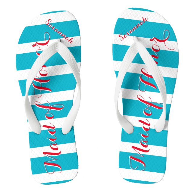 Personalised Maid of Honour Aqua or Any Colour Thongs (Footbed)
