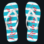Personalised Maid of Honour Aqua or Any Colour Thongs<br><div class="desc">Sea Blue Aqua Stripes Pattern - Change to Any Colour by clicking customise. And say anything you want.  Make these one of a kind flip flops that have YOUR message on them.  Be the talk of the beach!</div>