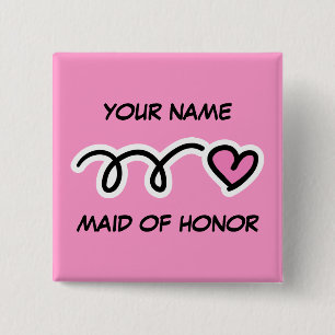 Personalised Maid Of Honour Button With Cute Heart