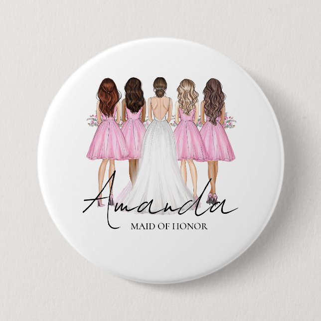 Personalised Maid Of Honour Custom Name Gift 7.5 Cm Round Badge (Front)