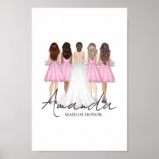 Personalised Maid Of Honour Custom Name Wall Art (Front)