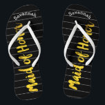 Personalised Maid of Honour Faux Gold or Any Colou Thongs<br><div class="desc">Faux Gold White and Black Stripes Pattern - Change to Any Colour by clicking customise. And say anything you want. Make these one of a kind flip flops that have YOUR message on them. Be the talk of the beach! Personalised with your name or whatever and title or your text...</div>