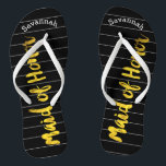 Personalised Maid of Honour Faux Gold or Any Colou Thongs<br><div class="desc">Faux Gold White and Black Stripes Pattern - Change to Any Colour by clicking customise. And say anything you want. Make these one of a kind flip flops that have YOUR message on them. Be the talk of the beach! Personalised with your name or whatever and title or your text...</div>