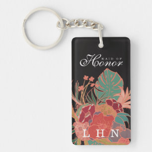 Personalised Maid of Honour Gift Keychain Floral