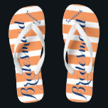 Personalised Maid of Honour Navy and Coral Thongs<br><div class="desc">Personalised Navy and Coral Orange Sherbert Stripes Pattern - Change to Any Colour by clicking customise. And say anything you want.  Make these one of a kind flip flops that have YOUR message on them.  Be the talk of the beach!</div>