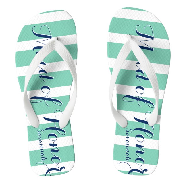 Personalised Maid of Honour Navy and Mint Thongs (Footbed)