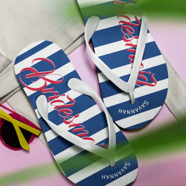 Personalised Maid of Honour Navy and Pink Thongs (Creator Uploaded)