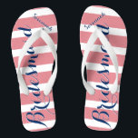 Personalised Maid of Honour Navy and Pink Thongs<br><div class="desc">Personalised Navy and Pink Stripes Pattern - Change to Any Colour by clicking customise. And say anything you want.  Make these one of a kind flip flops that have YOUR message on them.  Be the talk of the beach!</div>