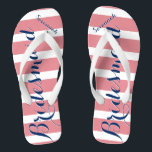 Personalised Maid of Honour Navy and Pink Thongs<br><div class="desc">Personalised Navy and Pink Stripes Pattern - Change to Any Colour by clicking customise. And say anything you want.  Make these one of a kind flip flops that have YOUR message on them.  Be the talk of the beach!</div>