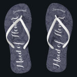 Personalised Maid of Honour Navyor Any Colour Thongs<br><div class="desc">Navy and White Damask Pattern - Change to Any Colour by clicking customise. And say anything you want. Make these one of a kind flip flops that have YOUR message on them. Be the talk of the beach! Personalised with your name or whatever and title or your text here. You...</div>
