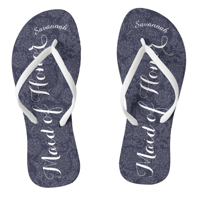 Personalised Maid of Honour Navyor Any Colour Thongs (Footbed)