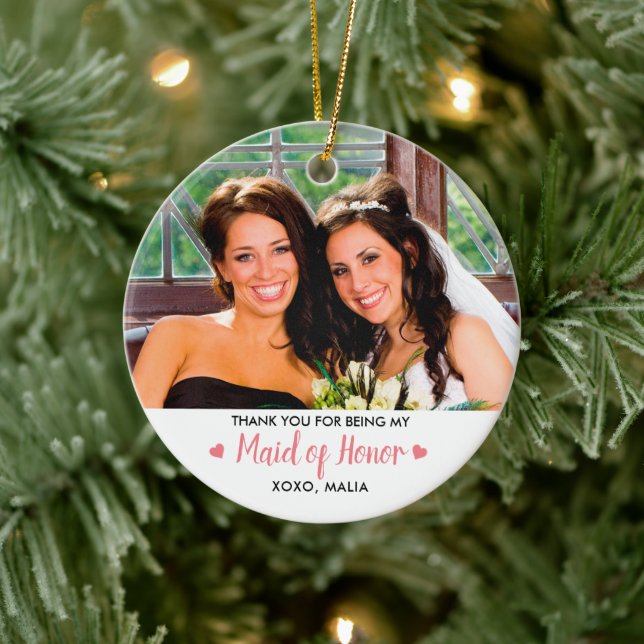 Personalised Maid Of Honour Photo Keepsake Ceramic Ornament (Tree)