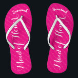 Personalised Maid of Honour Pink or Any Colour Thongs<br><div class="desc">Magenta Pink and White Stripes Pattern - Change to Any Colour by clicking customise. And say anything you want. Make these one of a kind flip flops that have YOUR message on them. Be the talk of the beach! Personalised with your name or whatever and title or your text here....</div>