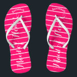 Personalised Maid of Honour Pink Thongs<br><div class="desc">Pink and White Stripes Pattern - Change Font to Any Colour by clicking customise. And say anything you want. Make these one of a kind flip flops that have YOUR message on them. Be the talk of the beach! Personalised with your name or whatever and title or your text here....</div>