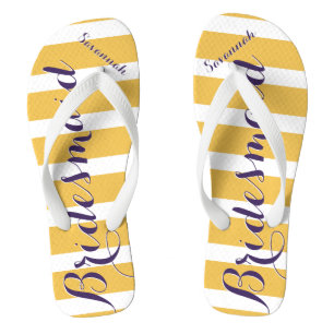 Personalised Maid of Honour Purple Mustard Yellow Thongs