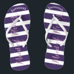 Personalised Maid of Honour Purple or Any Colour Thongs<br><div class="desc">Purple and Lavender Lilac Stripes Pattern - Change to Any Colour by clicking customise. And say anything you want. Make these one of a kind flip flops that have YOUR message on them. Be the talk of the beach! bridesmaids, bachelorette party, seaside tropical coastal shoreline, ocean cruise beach , wedding...</div>