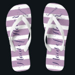 Personalised Maid of Honour Purple or Any Colour Thongs<br><div class="desc">Purple and Lavender Lilac Stripes Pattern - Change to Any Colour by clicking customise. And say anything you want.  Make these one of a kind flip flops that have YOUR message on them.  Be the talk of the beach!</div>