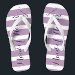 Personalised Maid of Honour Purple or Any Colour Thongs<br><div class="desc">Purple and Lavender Lilac Stripes Pattern - Change to Any Colour by clicking customise. And say anything you want.  Make these one of a kind flip flops that have YOUR message on them.  Be the talk of the beach!</div>