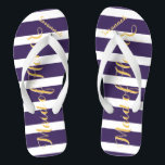 Personalised Maid of Honour Purple Yellow Any Colo Thongs<br><div class="desc">Yellow and Purple Stripes Pattern - Change to Any Colour by clicking customise. And say anything you want.  Make these one of a kind flip flops that have YOUR message on them.  Be the talk of the beach!</div>