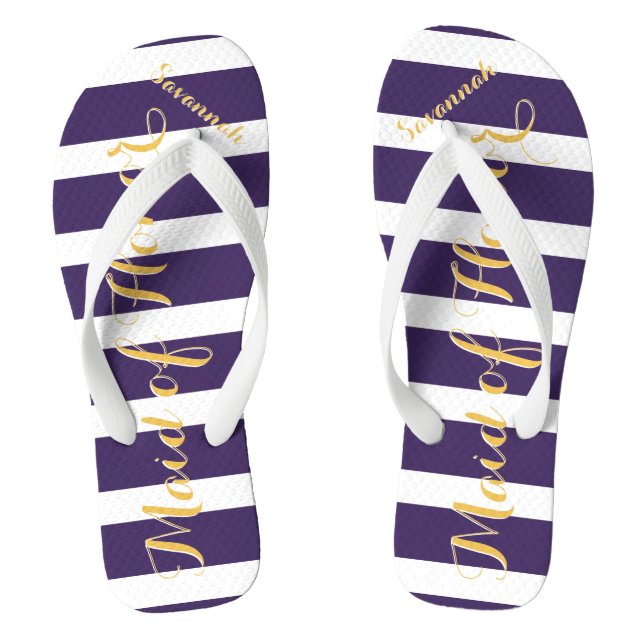Personalised Maid of Honour Purple Yellow Any Colo Thongs (Footbed)