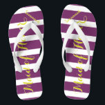 Personalised Maid of Honour Purple Yellow Any Colo Thongs<br><div class="desc">Yellow and Purple Plum Stripes Pattern - Change to Any Colour by clicking customise. And say anything you want.  Make these one of a kind flip flops that have YOUR message on them.  Be the talk of the beach!</div>