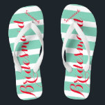 Personalised Maid of Honour Red and Mint Thongs<br><div class="desc">Mustard  Red and Mint Stripes Pattern - Change to Any Colour by clicking customise. And say anything you want.  Make these one of a kind flip flops that have YOUR message on them.  Be the talk of the beach!</div>