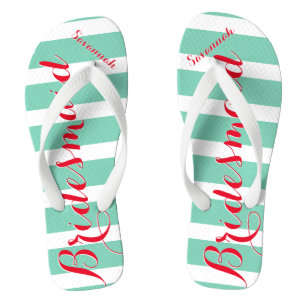 Personalised Maid of Honour Red and Mint Thongs