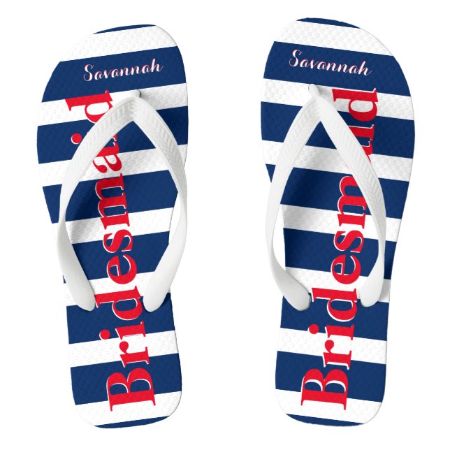 Personalised Maid of Honour Red White Blue Thongs (Footbed)