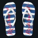 Personalised Maid of Honour Red White Blue Thongs<br><div class="desc">Mustard  Red White and Blue Stripes Pattern - Change to Any Colour by clicking customise. And say anything you want.  Make these one of a kind flip flops that have YOUR message on them.  Be the talk of the beach!</div>