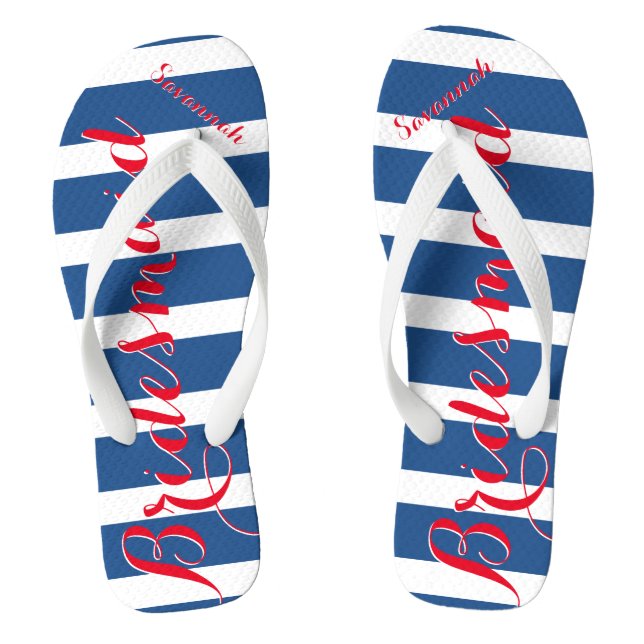 Personalised Maid of Honour Red White Blue Thongs (Footbed)