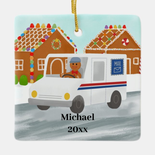 Personalised Mailman Post Office Mail Christmas Ceramic Ornament (Front)