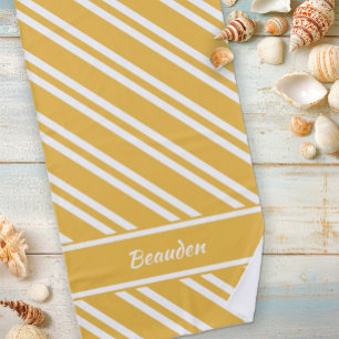 Personalised Maize Yellow and White Stripes Beach Towel