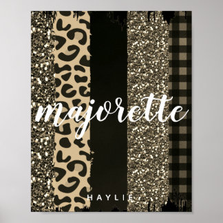 Personalised Majorette Faux Cheetah and Glitter Poster