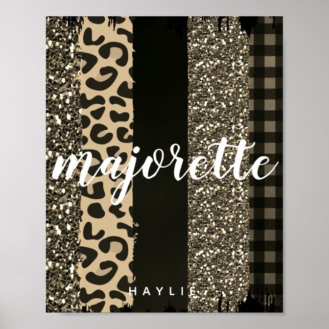 Personalised Majorette Faux Cheetah and Glitter Poster (Front)